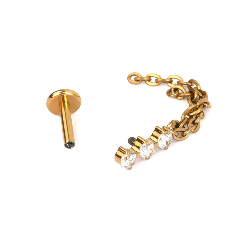 Titaniumlabret med trio af sten og dobbeltkædevedhæng Piercing - Danmark