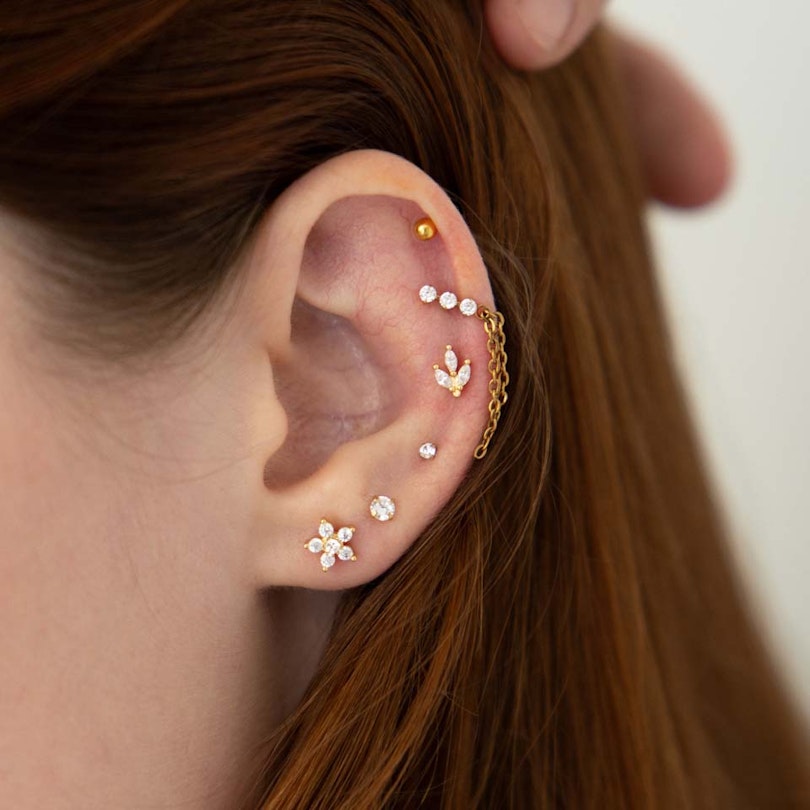 Titaniumlabret med trio af sten og dobbeltkædevedhæng Piercinger - Danmark