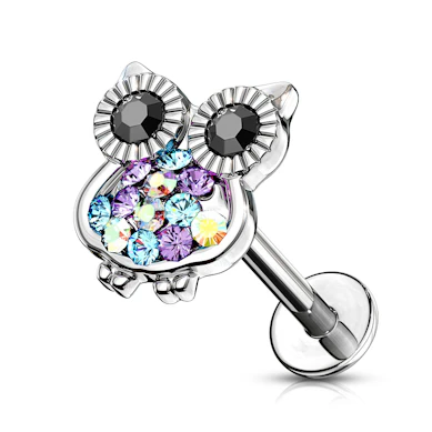 Labret med stenbesat ugle og indvendigt gevind