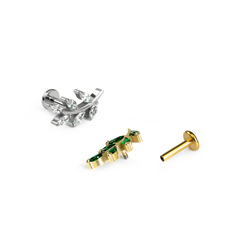 Titaniumlabret med blad og sten Piercingsmykker - Danmark