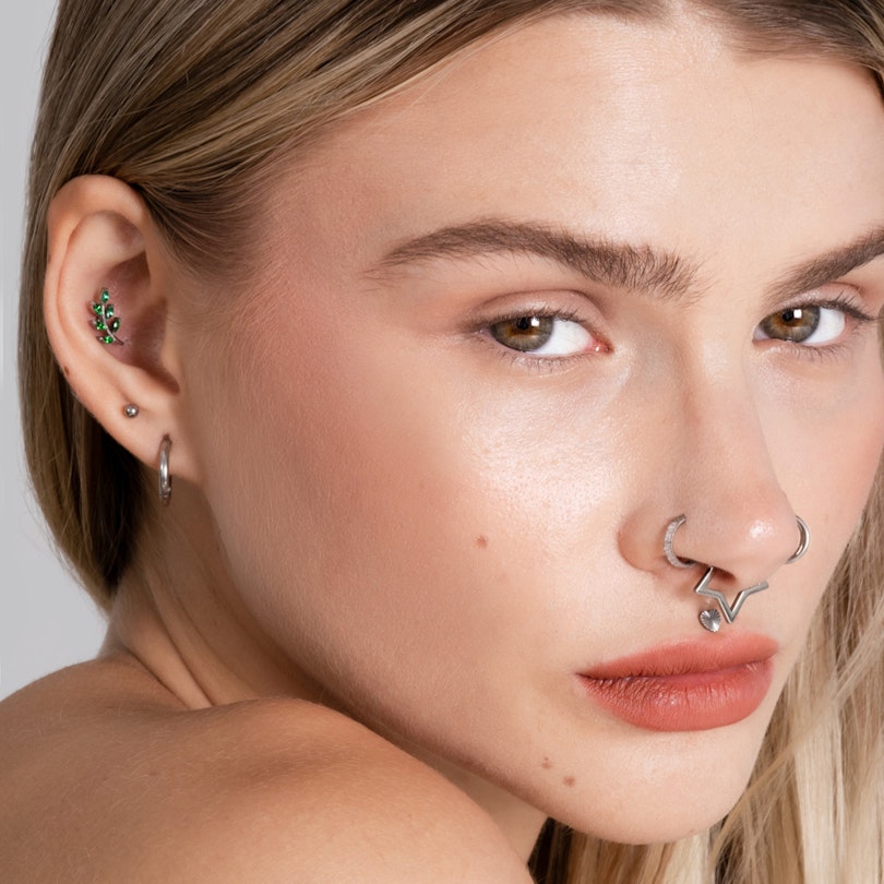 Titaniumlabret med blad og sten Piercingsmykker - Danmark