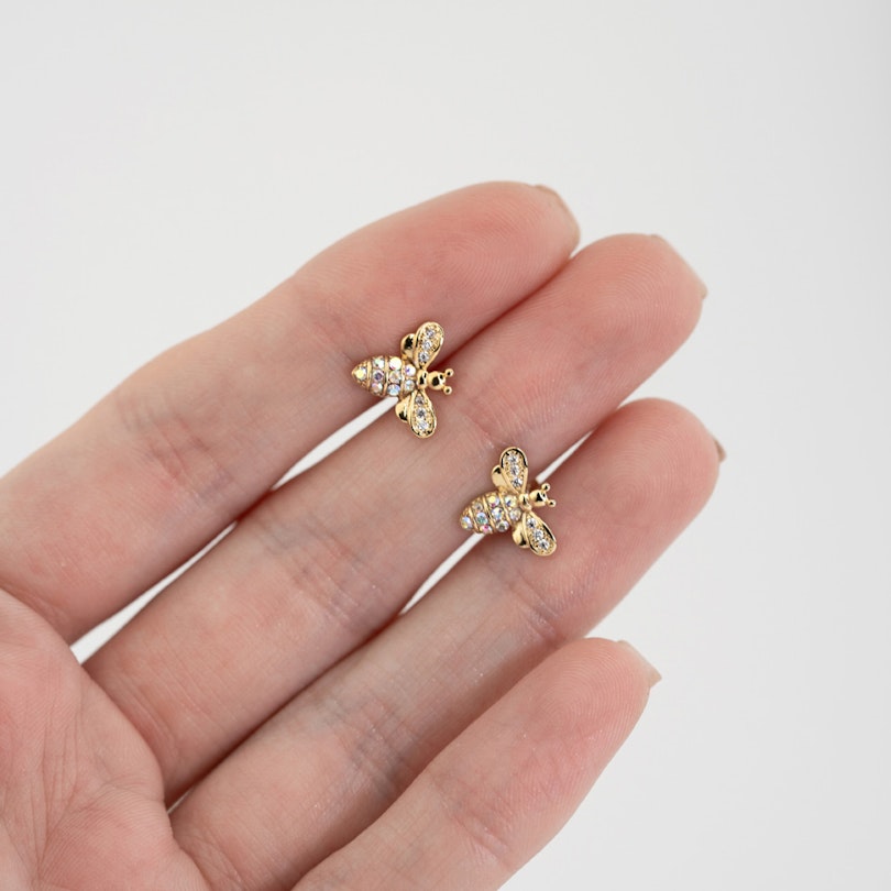 Labret med indvendigt gevind og stenbesat bi Piercingsmykker - Danmark