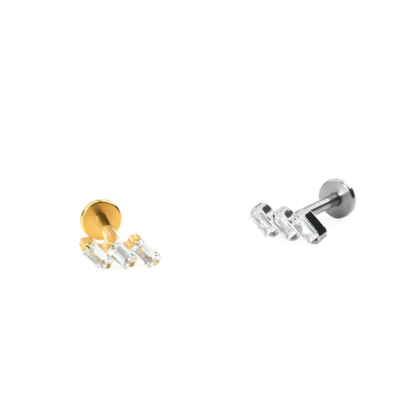 Labret af titanium med baguette-sten Piercingsmykker - Danmark