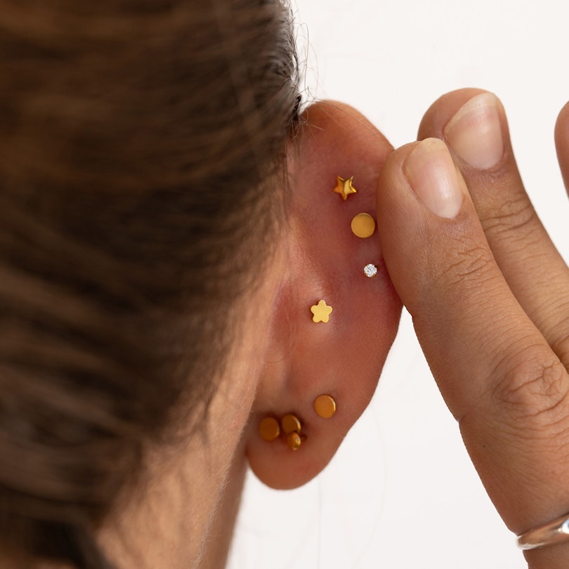 Labret med blad og blomst af titanium Kropspiercing - Danmark