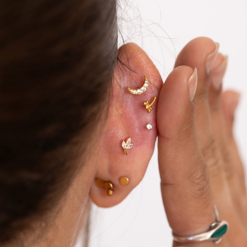 Labret med blad og blomst af titanium Kropssmykker - Danmark