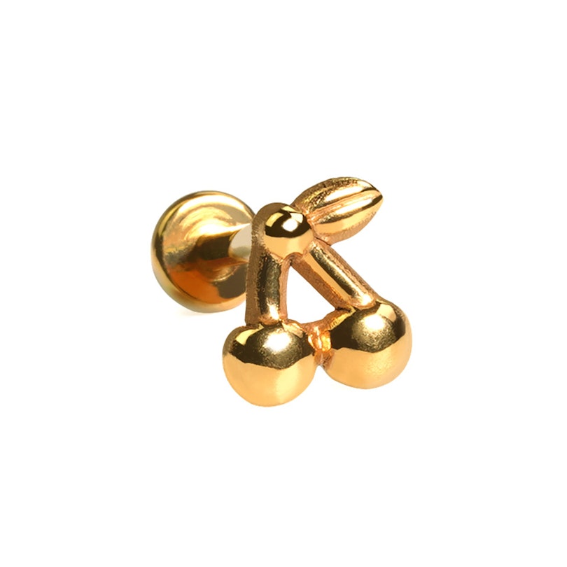 Titaniumlabret med kirsebær og flad bagside Piercing - Danmark