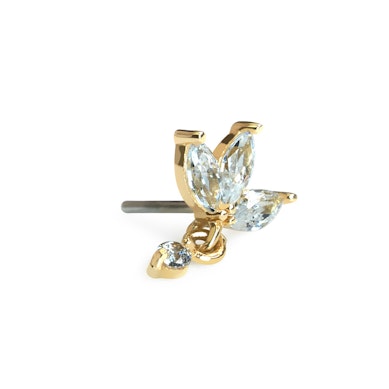 Push-in-top af 14K guld med lotusblomst og vedhæng