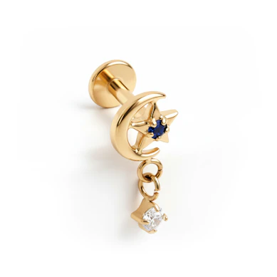 Titaniumlabret med måne, stjerne og vedhæng