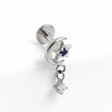 Titaniumlabret med måne, stjerne og vedhæng