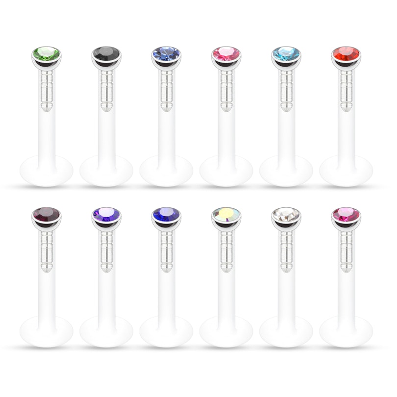 Labret af ptfe med mange forskellige farver sten Piercing - Danmark
