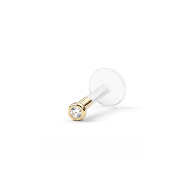 Labret af 14 karat guld med sten og PTFE-stav