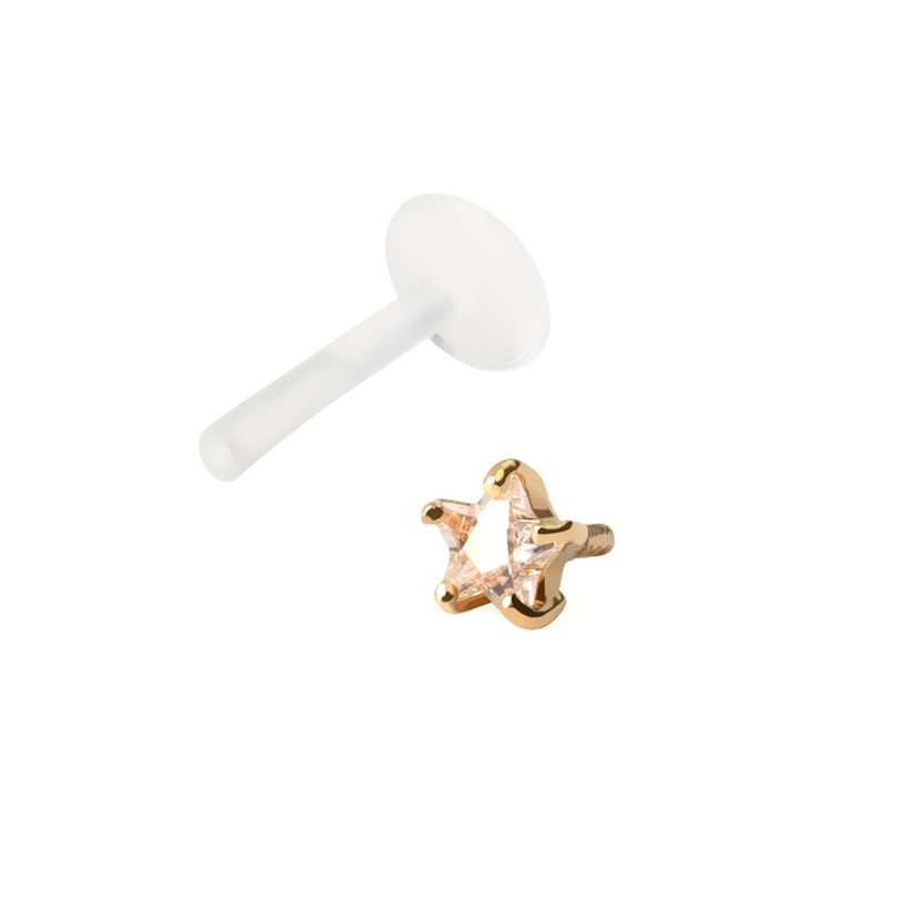 Labret af 14 karat guld med stjerneformet sten og ptfe stav Piercinger - Danmark