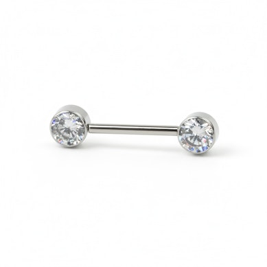 Brystpiercing af titanium med push-in ender i forskellige farver