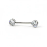 Brystpiercing af titanium med push-in ender i forskellige farver