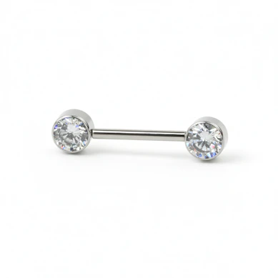 Brystpiercing af titanium med push-in ender i forskellige farver