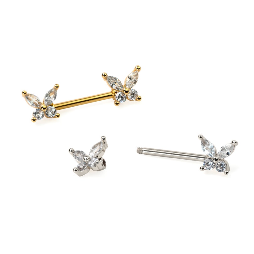 Nipple-stav med sommerfugle i enderne Piercinger - Danmark