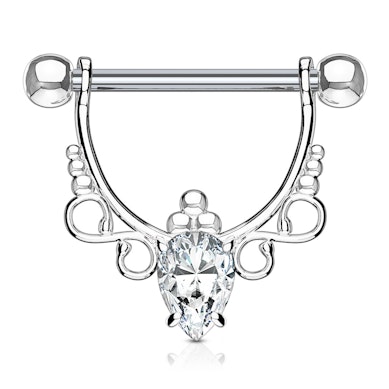 Nipple-skjold med filigran og pæreformet sten