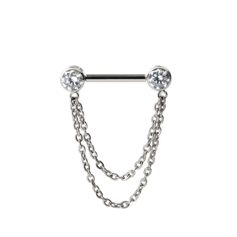 Nipple-stav af titanium med kæder Kropspiercing - Danmark