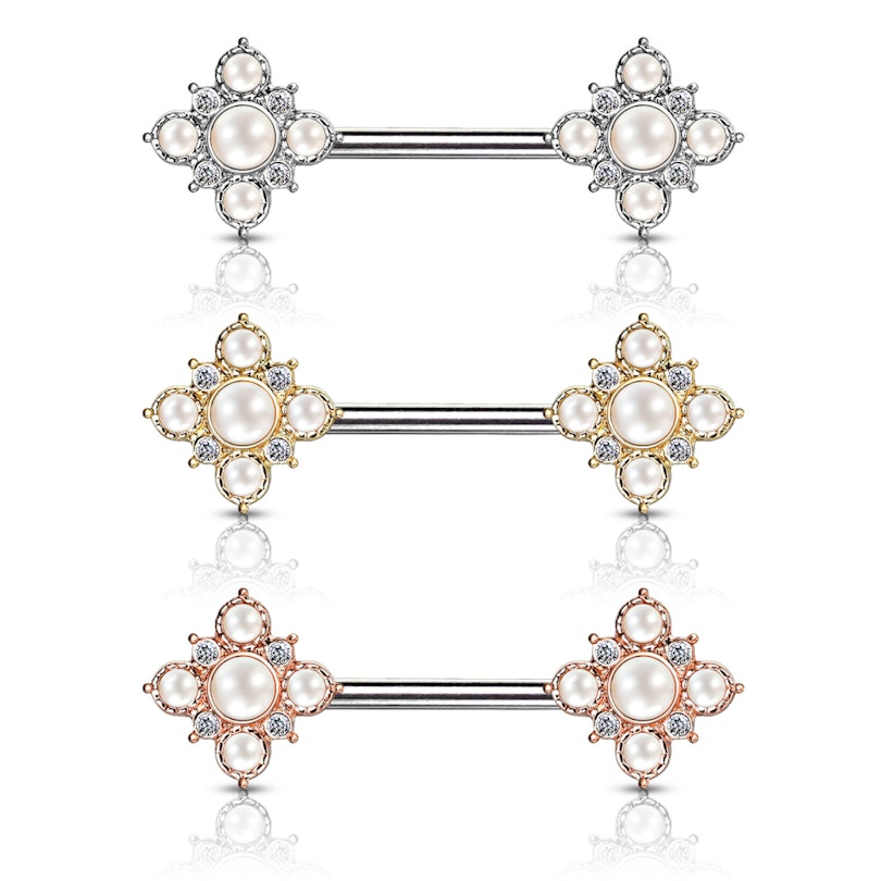 Brystpiercing med blomst formet af perler Kropspiercing - Danmark