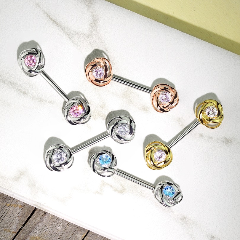 Brystpiercing med sten i rose Piercinger - Danmark