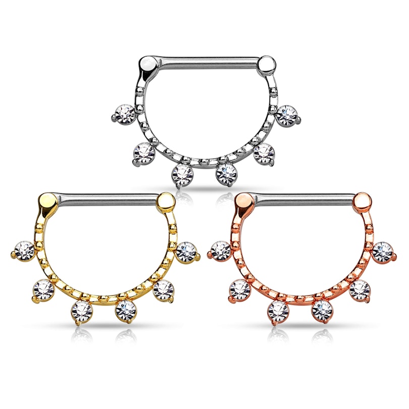 Nippleclicker med seks klare sten Piercing - Danmark