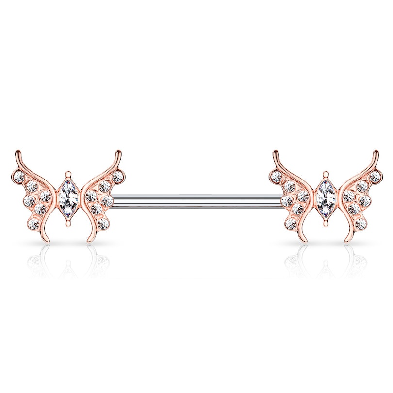 Brystpiercing med sommerfugle og sten Piercing - Danmark