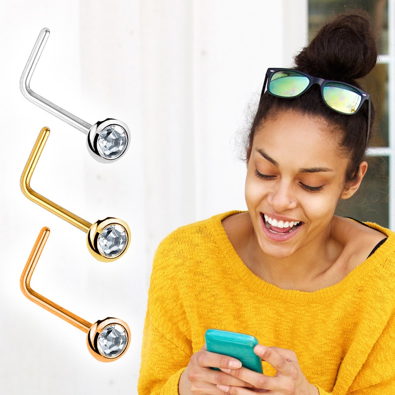 Næsepiercing af 14 karat guld med indfattet sten Kropspiercing - Danmark