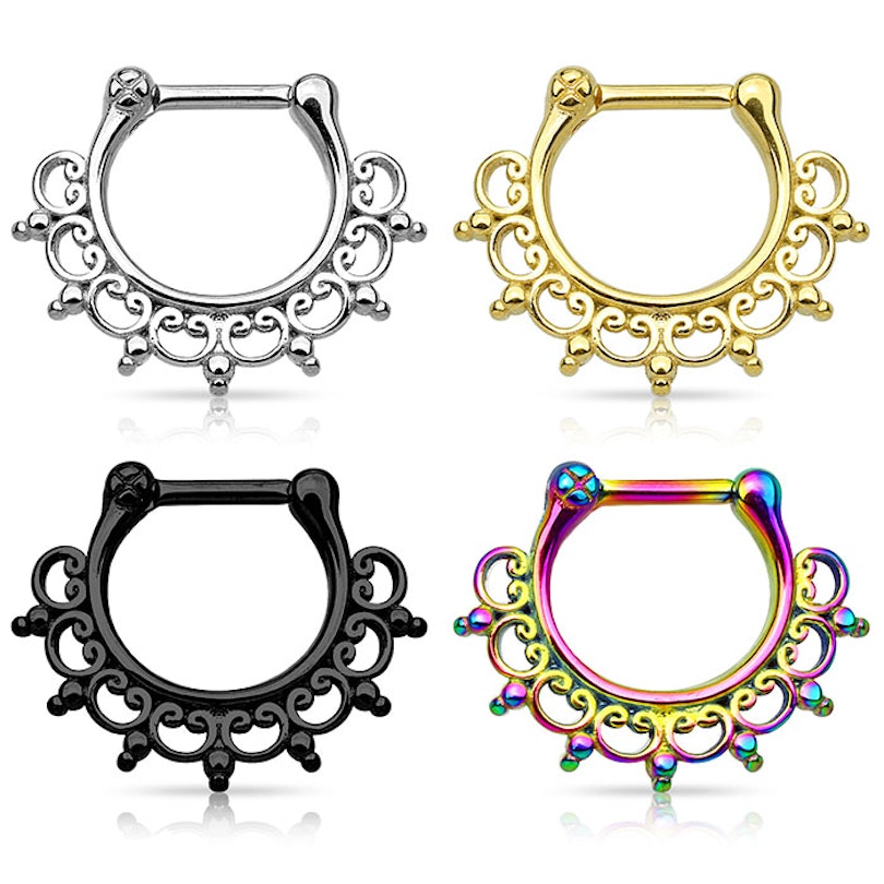 Septumpiercing af kirurgisk stål med ornamentisk design Piercing - Danmark