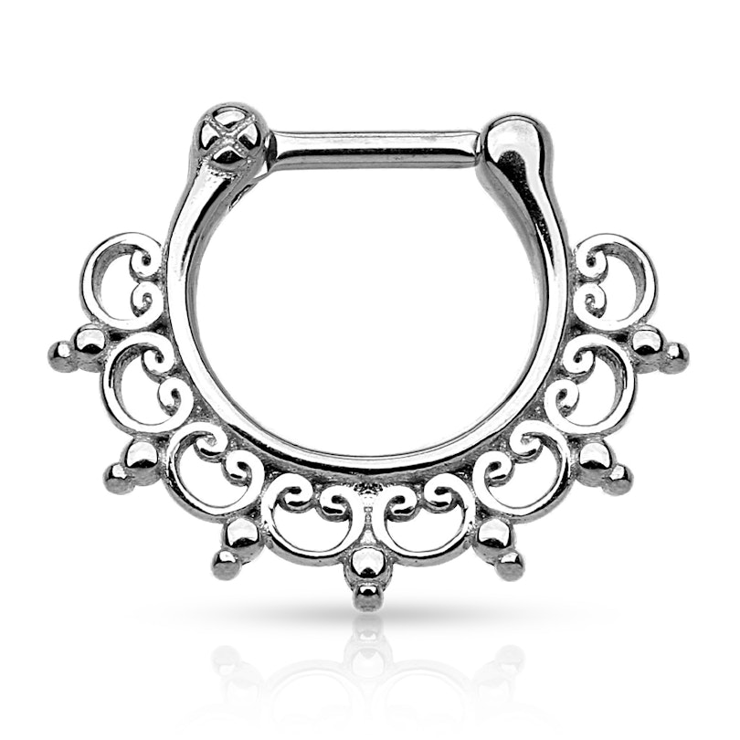 Septumpiercing af kirurgisk stål med ornamentisk design Kropspiercing - Danmark