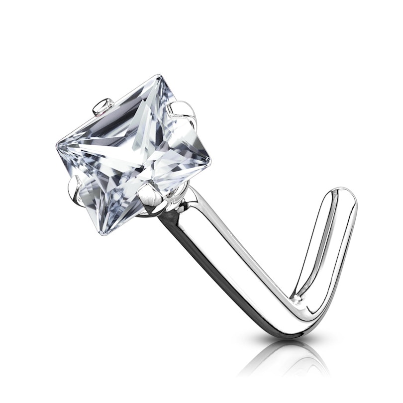 Næsepiercing af 14 karat guld med firkantet sten Piercing - Danmark