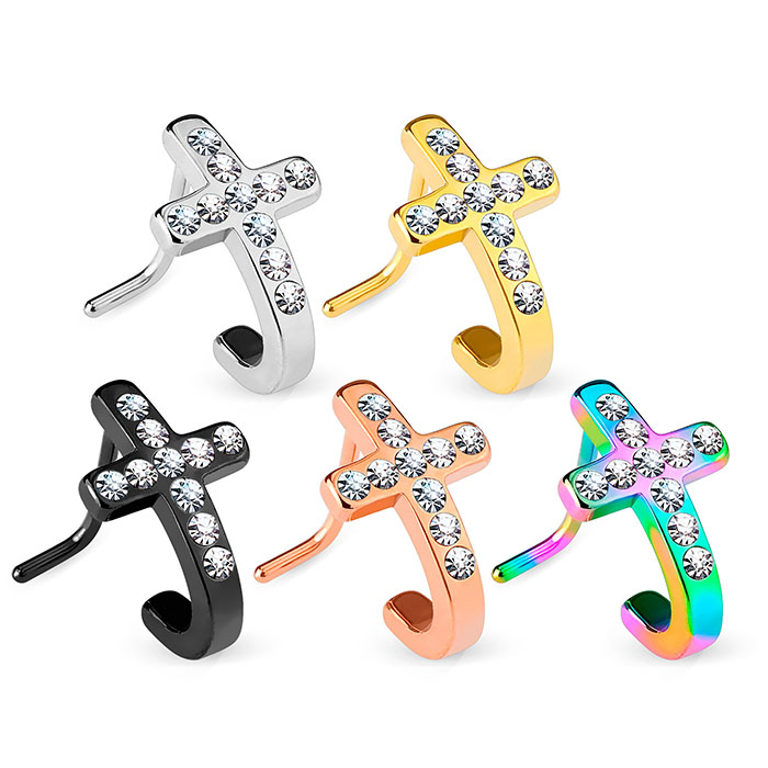 Næsepiercing formet som stenbesat kors Kropspiercing - Danmark