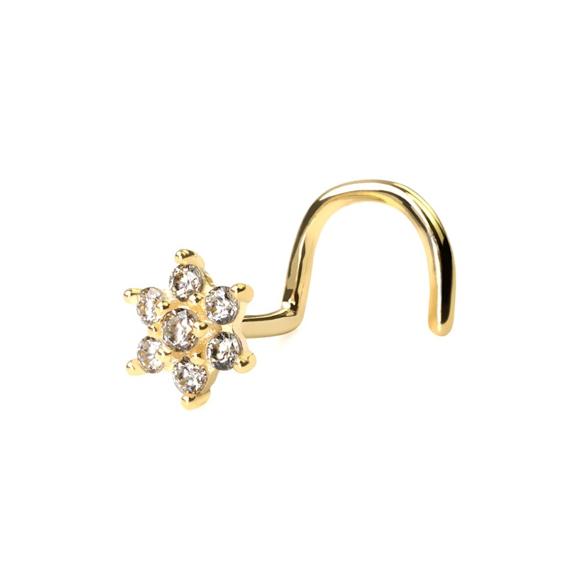 Næseskrue af 14 karat guld med blomst Kropspiercing - Danmark