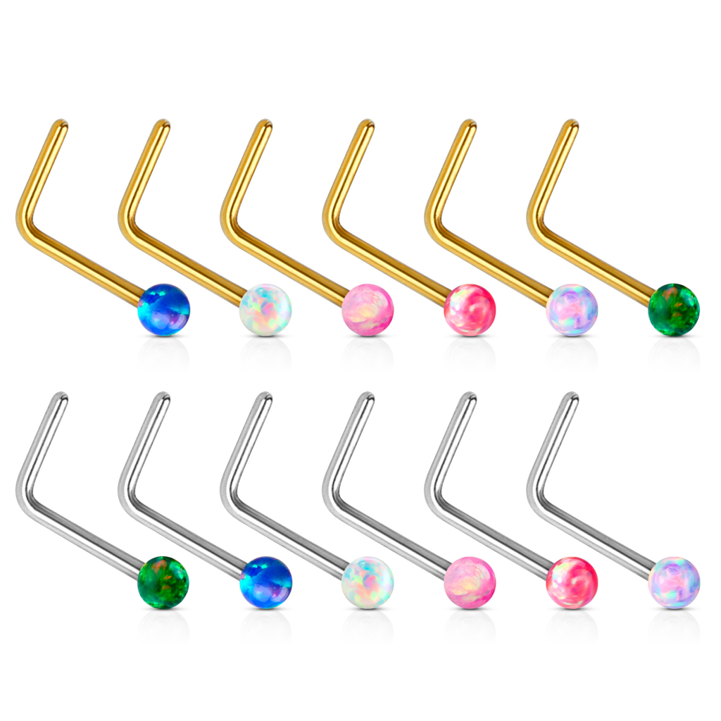 Næsepiercing af 14 karat guld med opalsten i flere farver Kropspiercing - Danmark