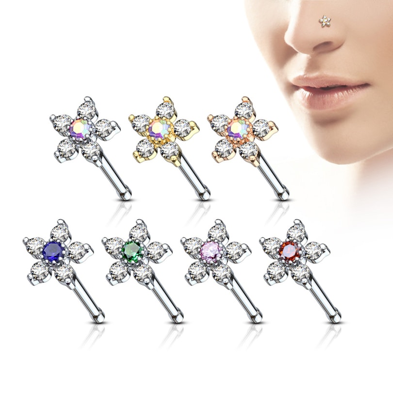 Næsestav med fembladet blomst af sten Kropspiercing - Danmark