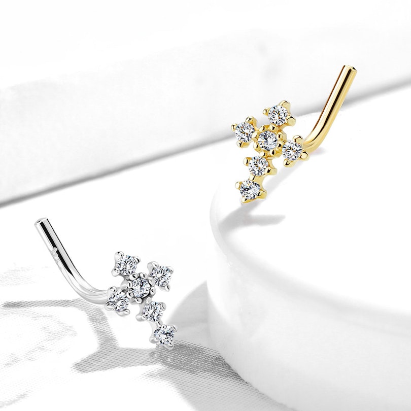 Næsepiercing af 14 karat guld med kors af sten Piercinger - Danmark