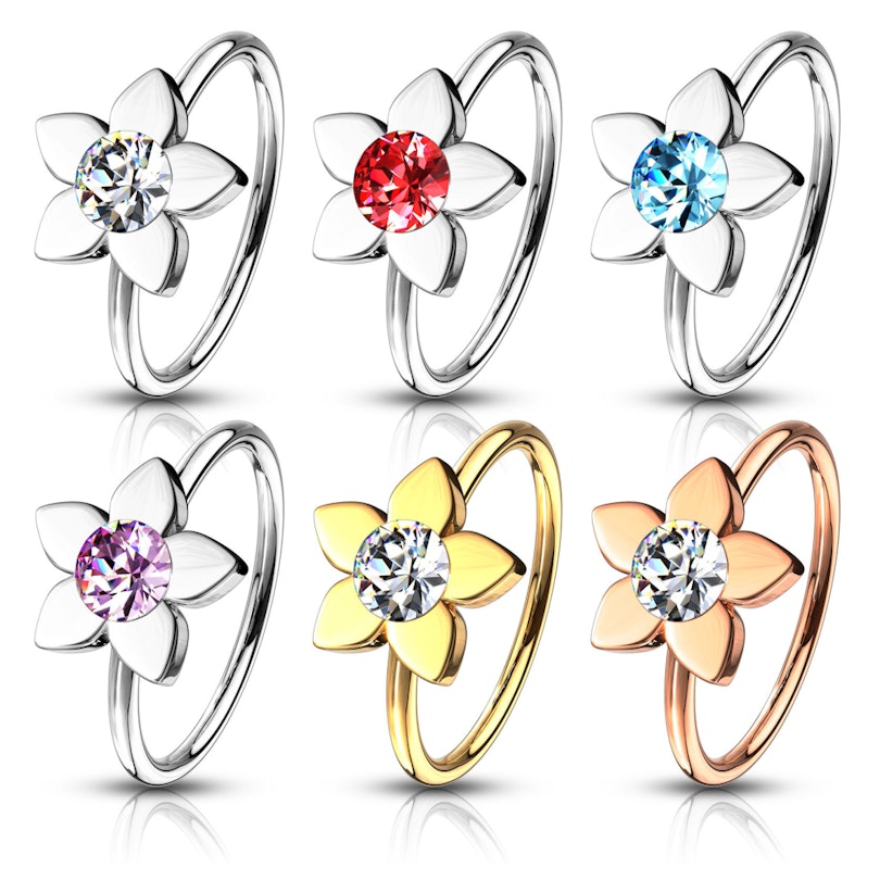 Næsering med lotusblomst og sten Piercinger - Danmark