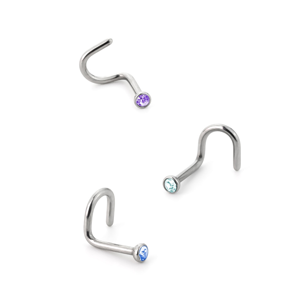Næseskrue i kirurgisk stål med forskellige farver sten Kropssmykker - Danmark