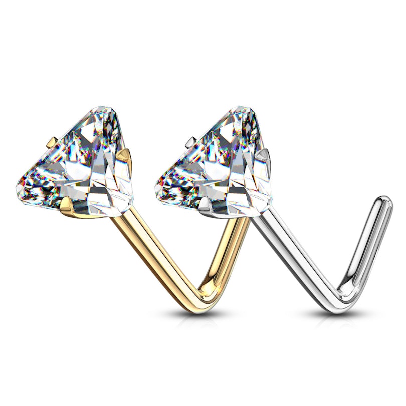 Næsepiercing af 14 karat guld med trekantet sten Piercing - Danmark