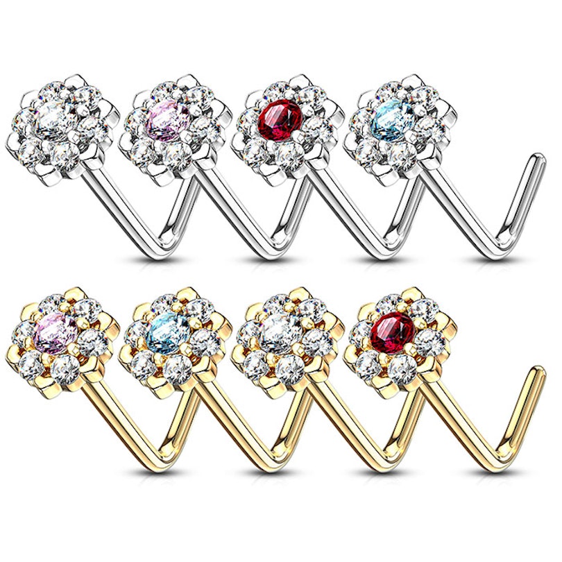 Næsepiercing af 14 karat guld med stenbesat lotusblomst Piercinger - Danmark