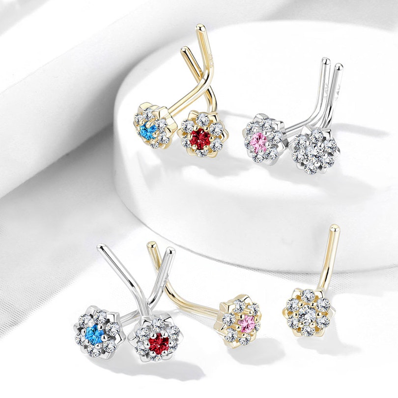 Næsepiercing af 14 karat guld med stenbesat lotusblomst Piercinger - Danmark