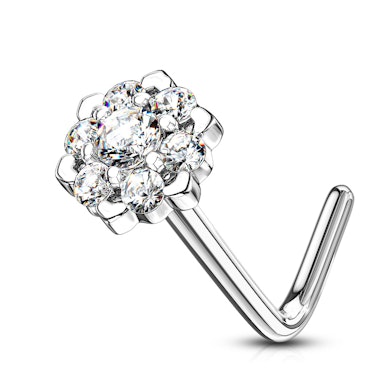 Næsepiercing af 14 karat guld med stenbesat lotusblomst