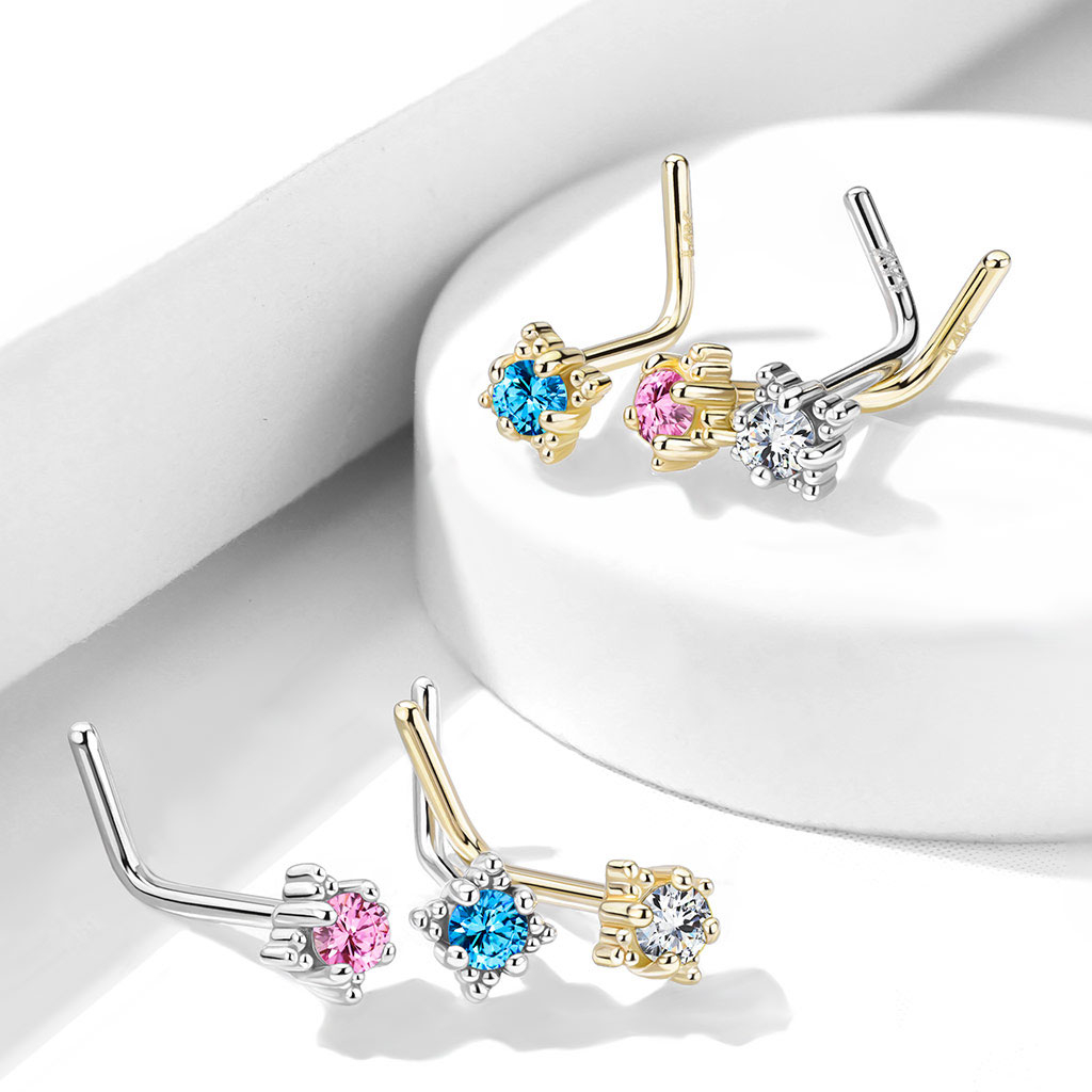 Næsepiercing af 14 karat guld med sten i kvadrat Piercingsmykker - Danmark