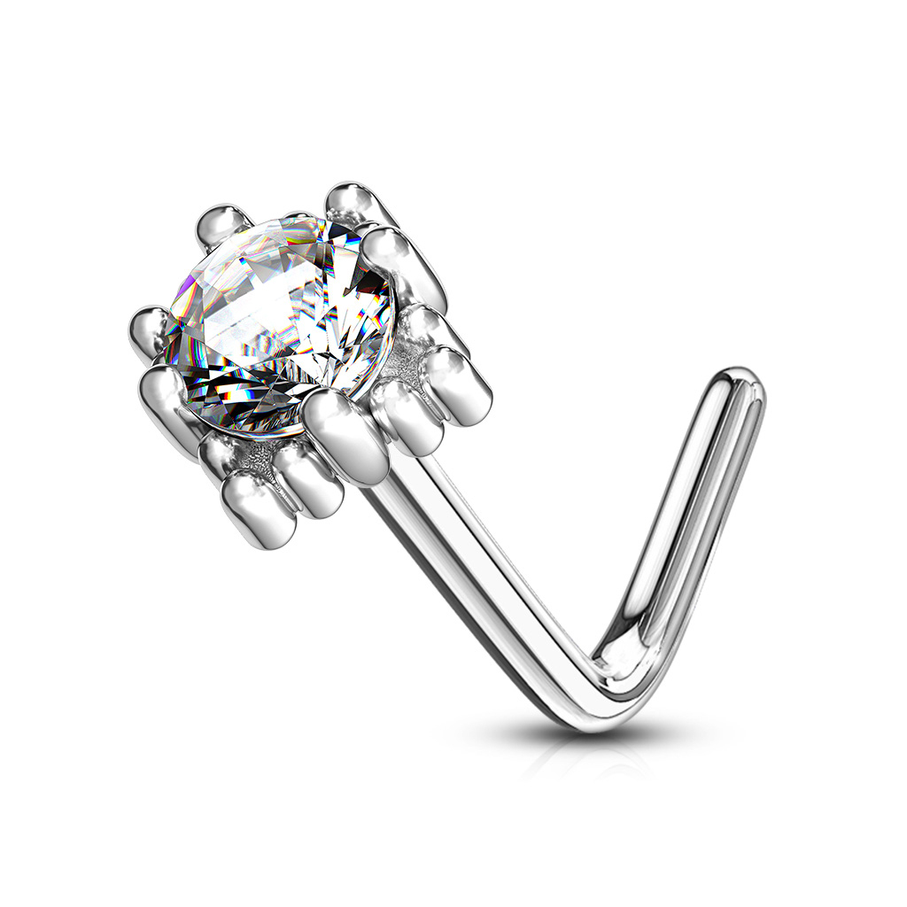 Næsepiercing af 14 karat guld med sten i kvadrat Kropssmykker - Danmark