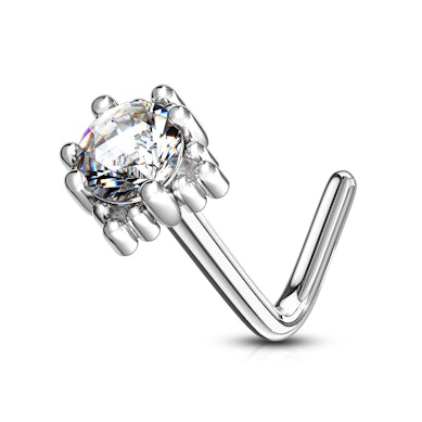 Næsepiercing af 14 karat guld med sten i kvadrat