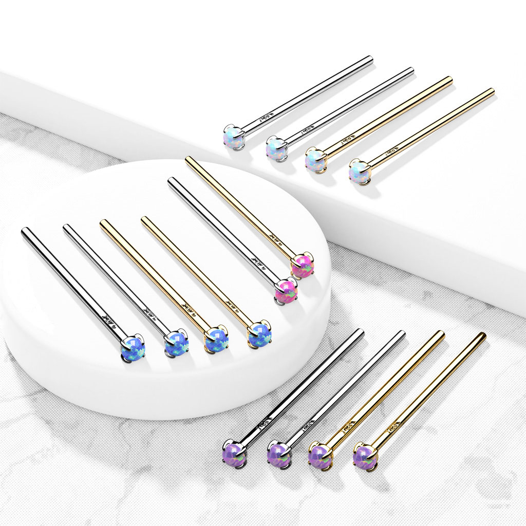 Fish tail næsepiercing af 14 karat guld med opalsten Piercing - Danmark