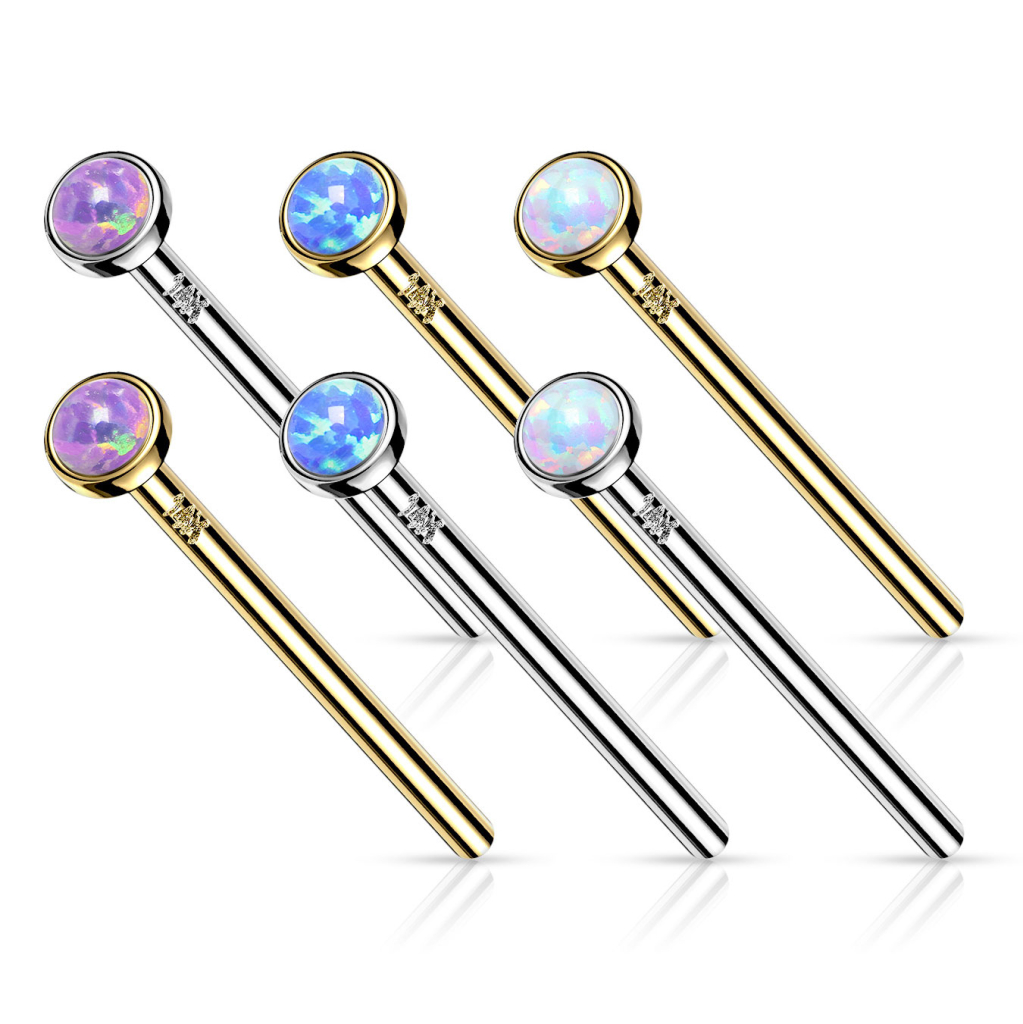 Fish tail næsepiercing af 14 karat guld med indfattet opalsten Piercing - Danmark