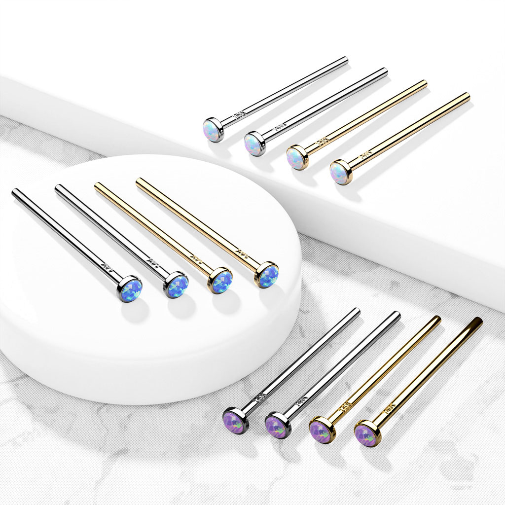 Fish tail næsepiercing af 14 karat guld med indfattet opalsten Kropspiercing - Danmark