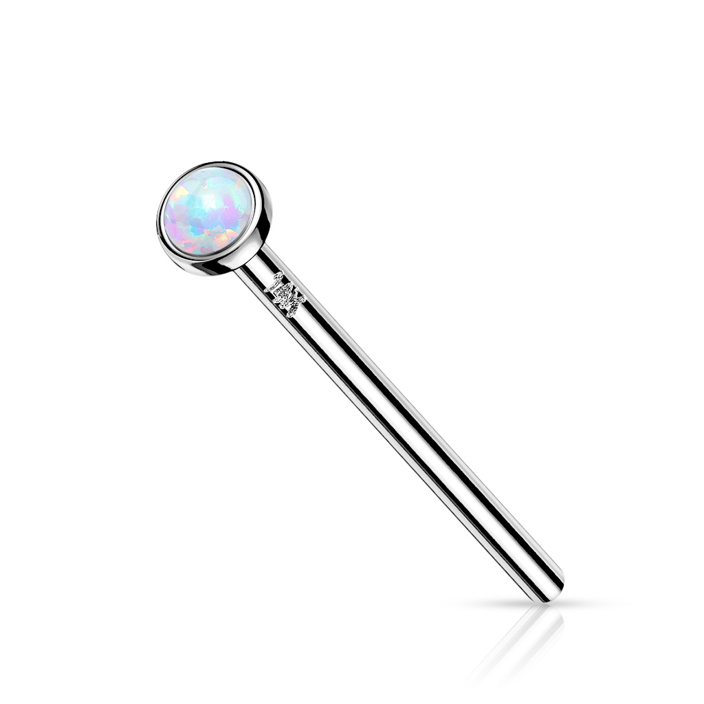 Fish tail næsepiercing af 14 karat guld med indfattet opalsten Kropspiercing - Danmark