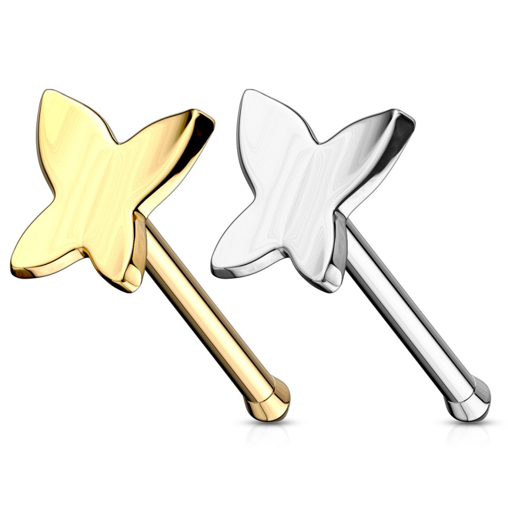 14 karat guld næsestav med sommerfugl Piercingsmykker - Danmark