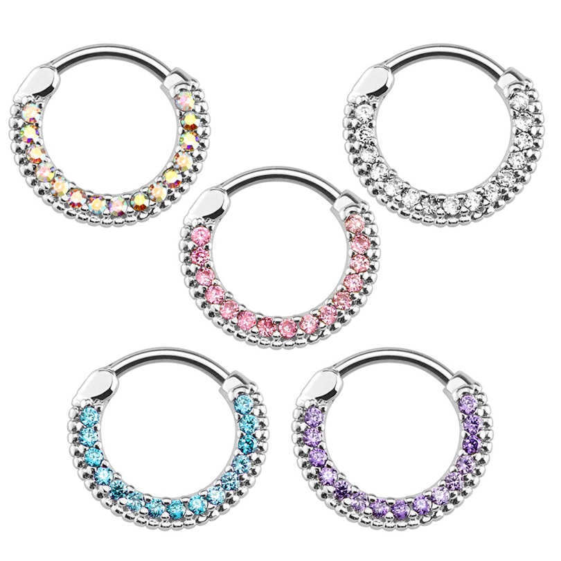 Rund septumclicker med mange sten Piercingsmykker - Danmark